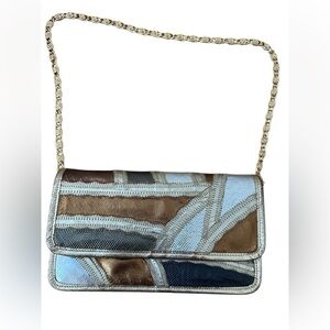 70’s Metallic convertible leather clutch with chain by Varon